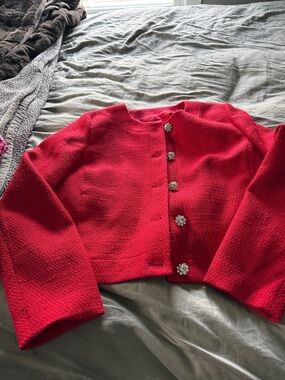 J. Crew Vibrant Red crop Bouclé Lined Jacket